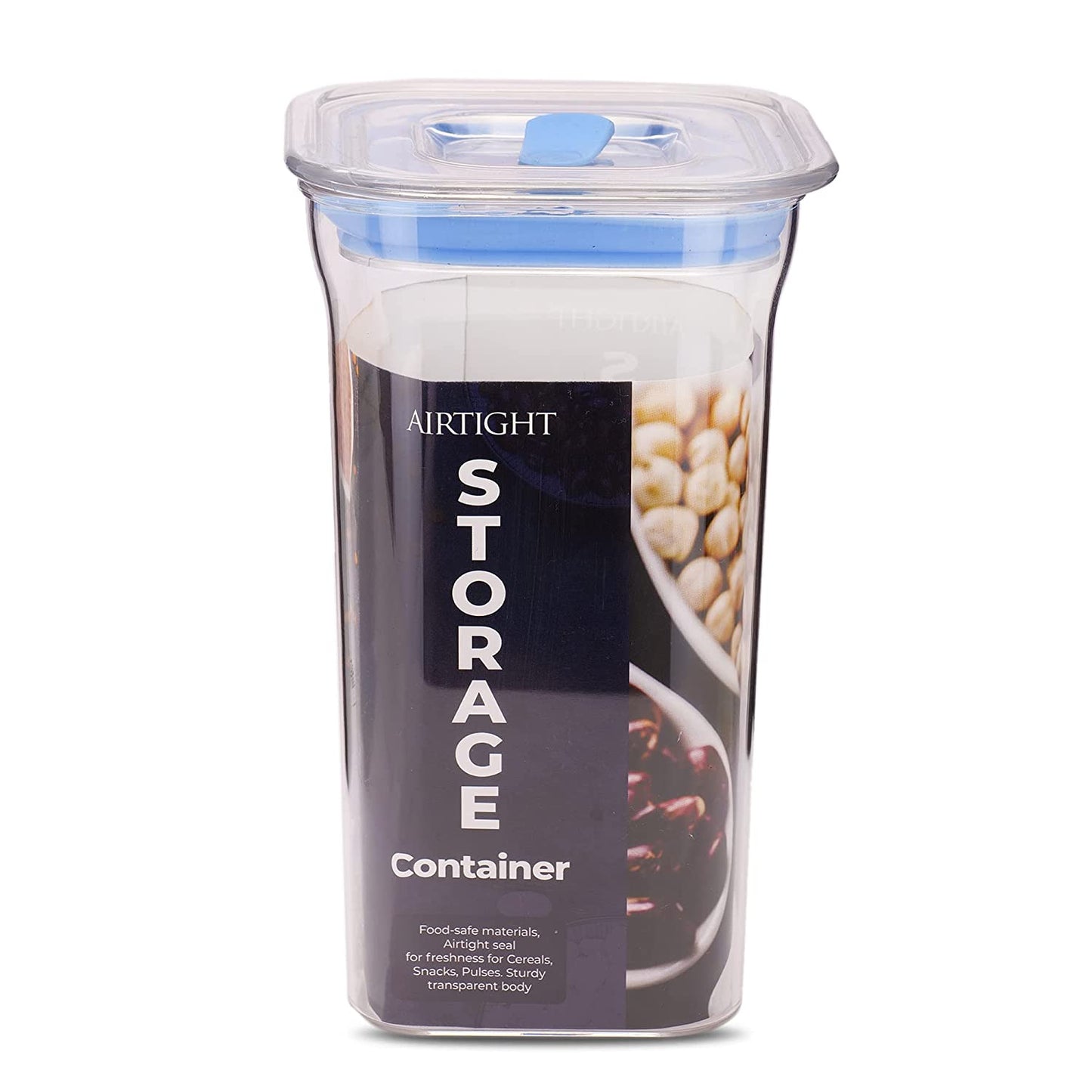 Fabio Airtight Transparent Plastic Storage Container Square Blue 1100ML - Homeproindia.com