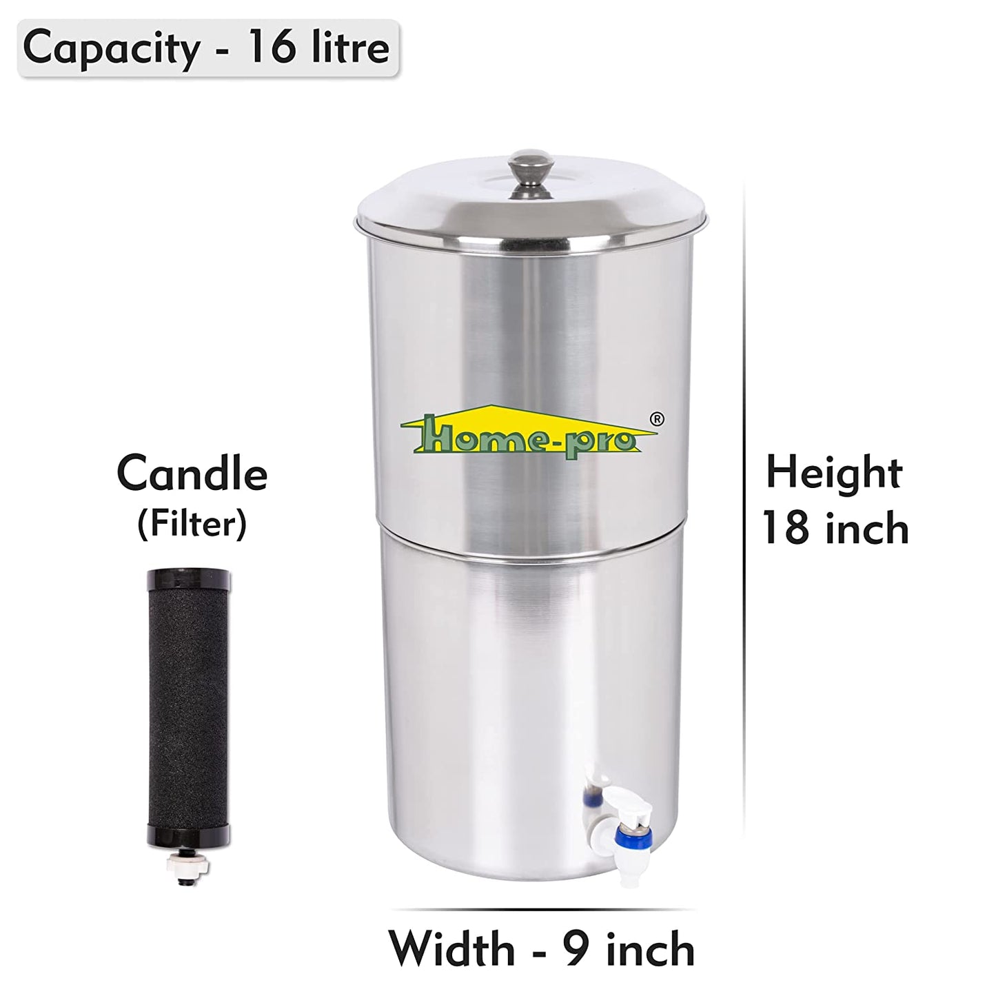 Stainless Steel Non Electric Water Filter with Carbon Candle - Homeproindia.com