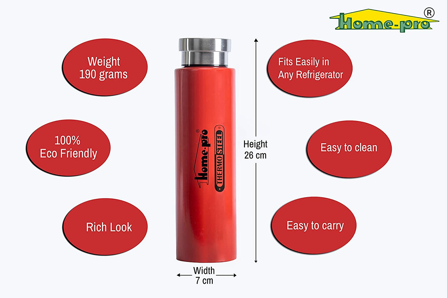 800ml Vacuum Steel Water Red Bottle - Homeproindia.com