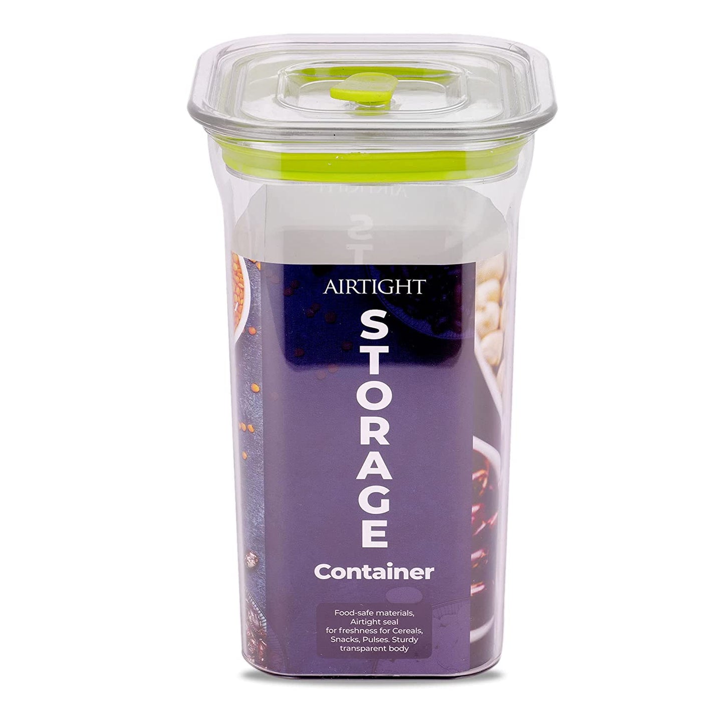 Fabio Airtight Transparent Plastic Storage Container Square Green 1100ML - Homeproindia.com