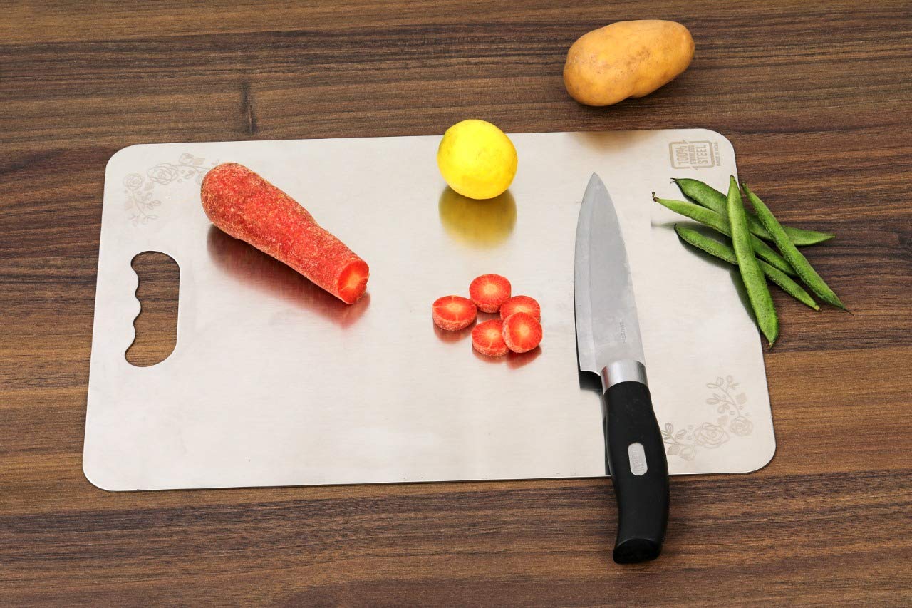 Stainless Steel Designer Chopping Board for Kitchen Silver - Homeproindia.com