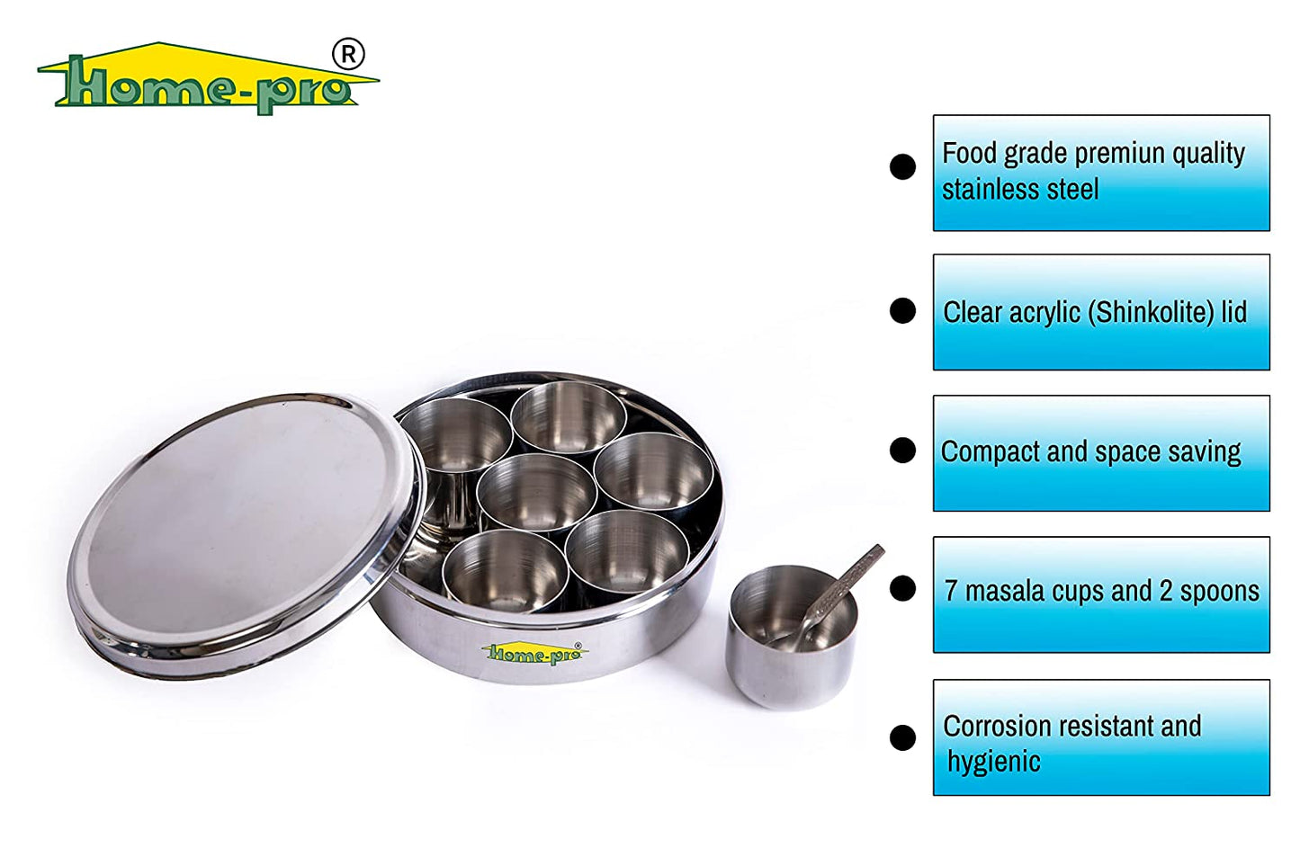 Masala Dabba Stainless steel Spices Container 22 CM - Homeproindia.com