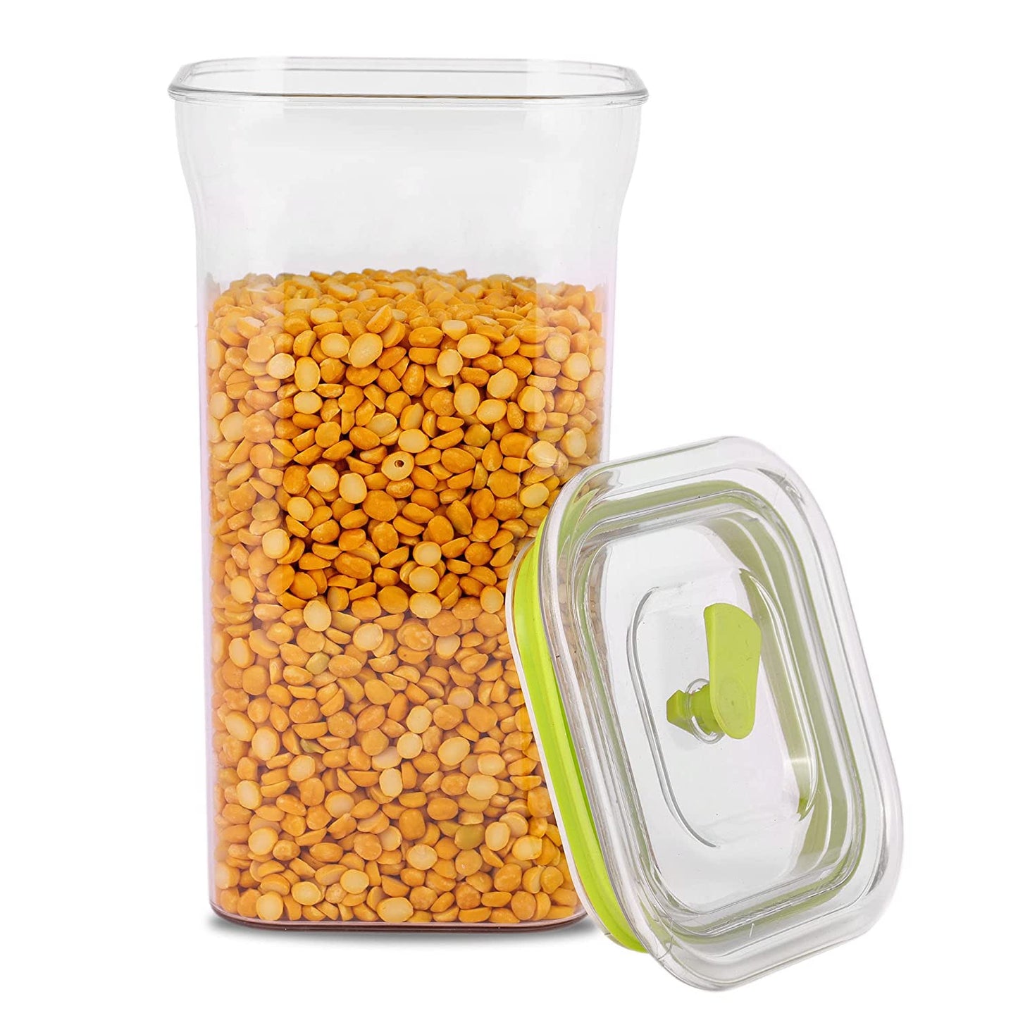 Fabio Airtight Transparent Plastic Storage Container Square Green 1100ML - Homeproindia.com