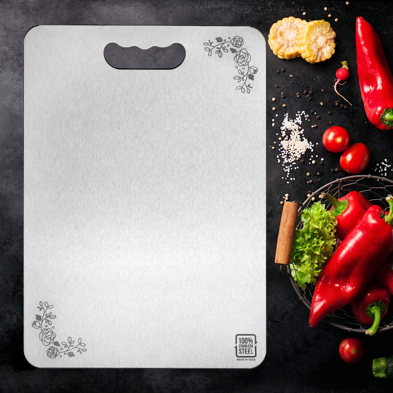 Stainless Steel Designer Chopping Board for Kitchen Silver - Homeproindia.com