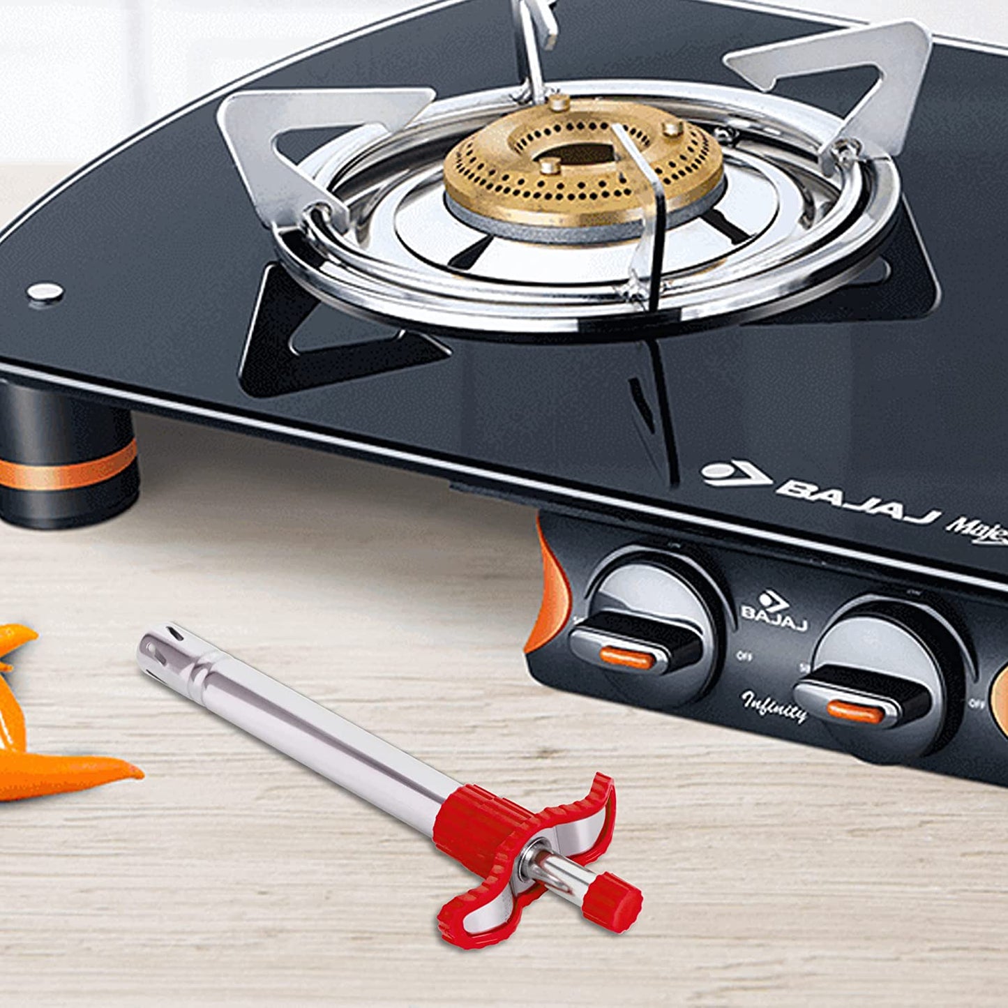 Gas Lighter Stainless Steel Red - Homeproindia.com