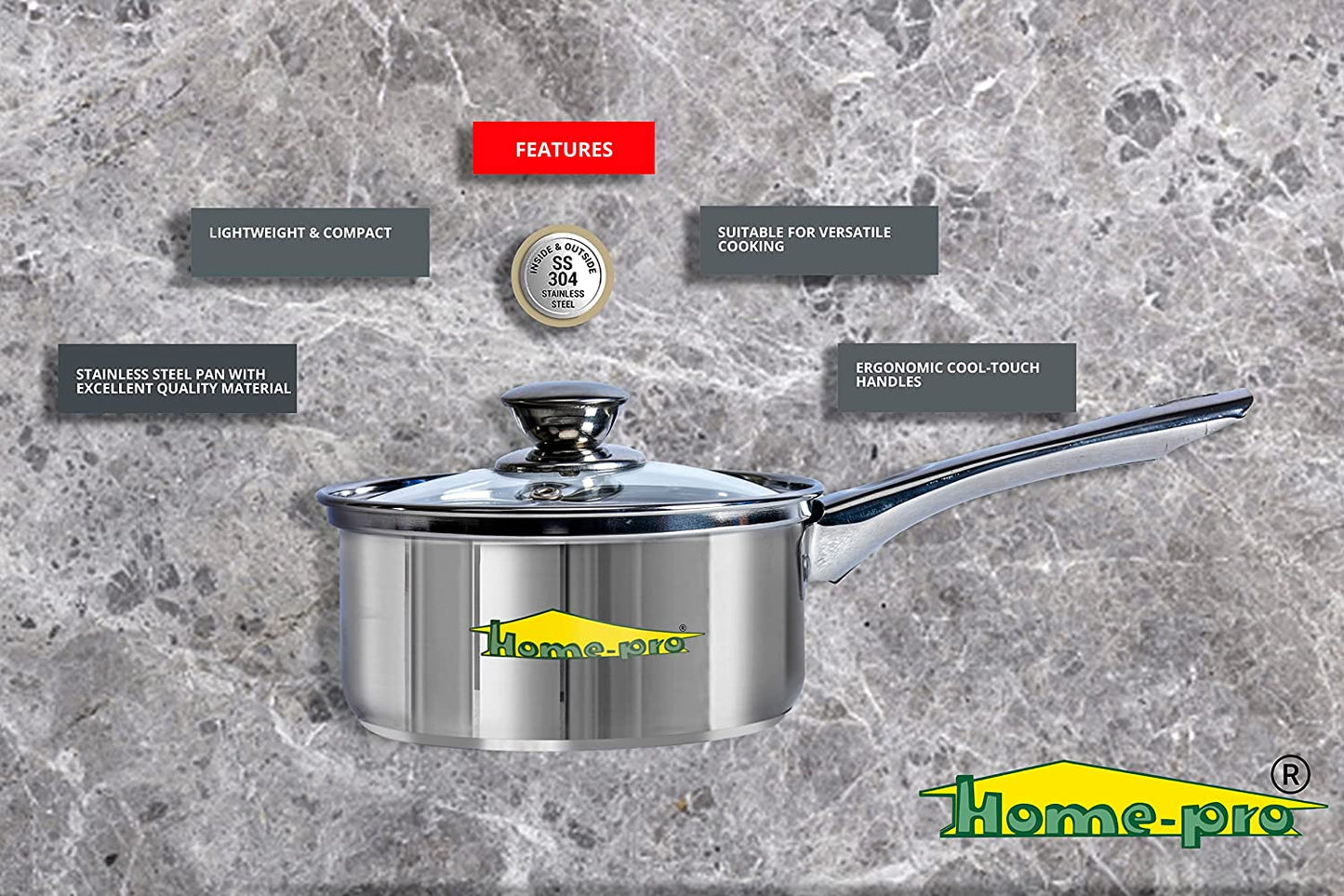 Stainless Steel Sauce-pan with Glass lid - Homeproindia.com