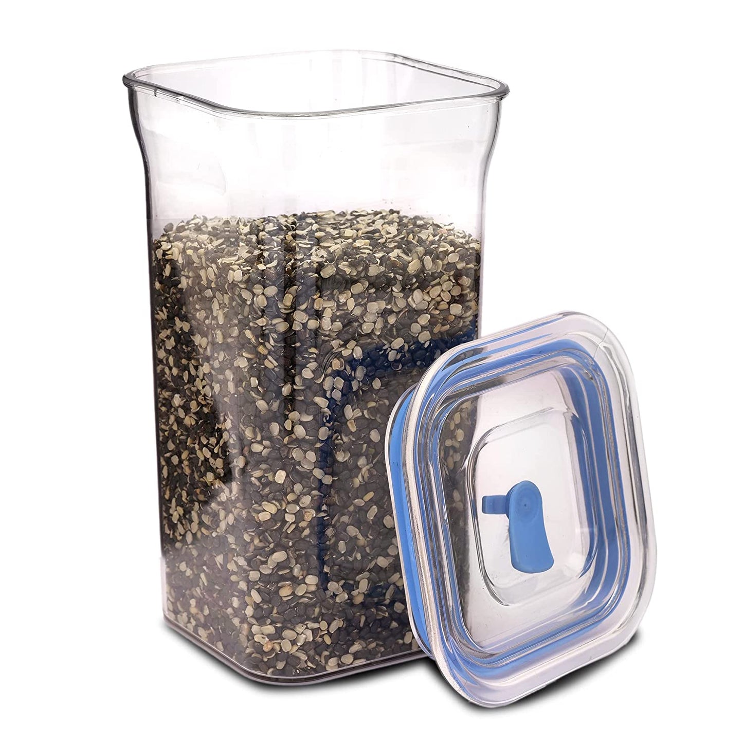 Fabio Airtight Transparent Plastic Storage Container Square Blue 1100ML - Homeproindia.com
