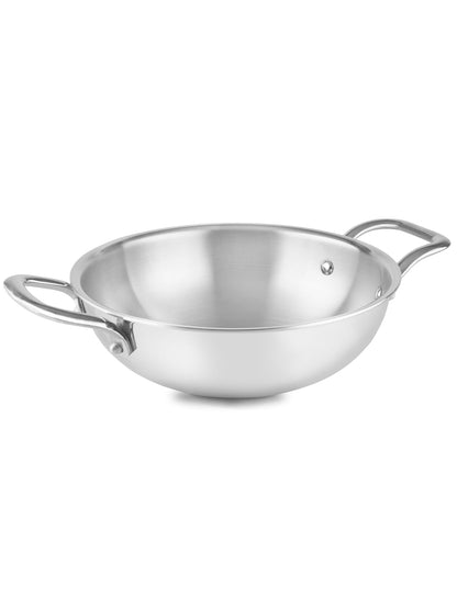 HOME-PRO Triply Stainless Steel Kadhai 26cm Diameter with lid 3.6L Capacity