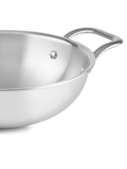 HOME-PRO Triply Stainless Steel Kadhai 26cm Diameter with lid 3.6L Capacity