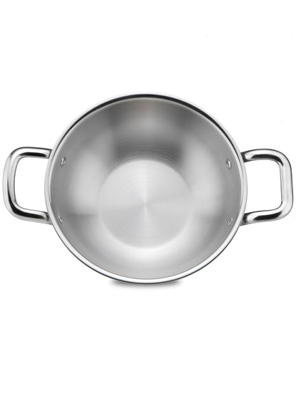 HOME-PRO Triply Stainless Steel Kadhai 26cm Diameter with lid 3.6L Capacity
