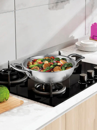 HOME-PRO Triply Stainless Steel Kadhai 26cm Diameter with lid 3.6L Capacity