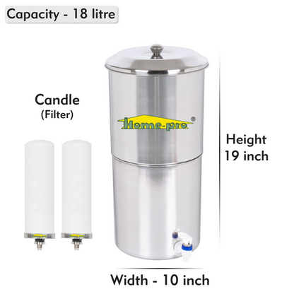 Stainless Steel Non Electric Water Filter with Long Ceramic Candle - Homeproindia.com