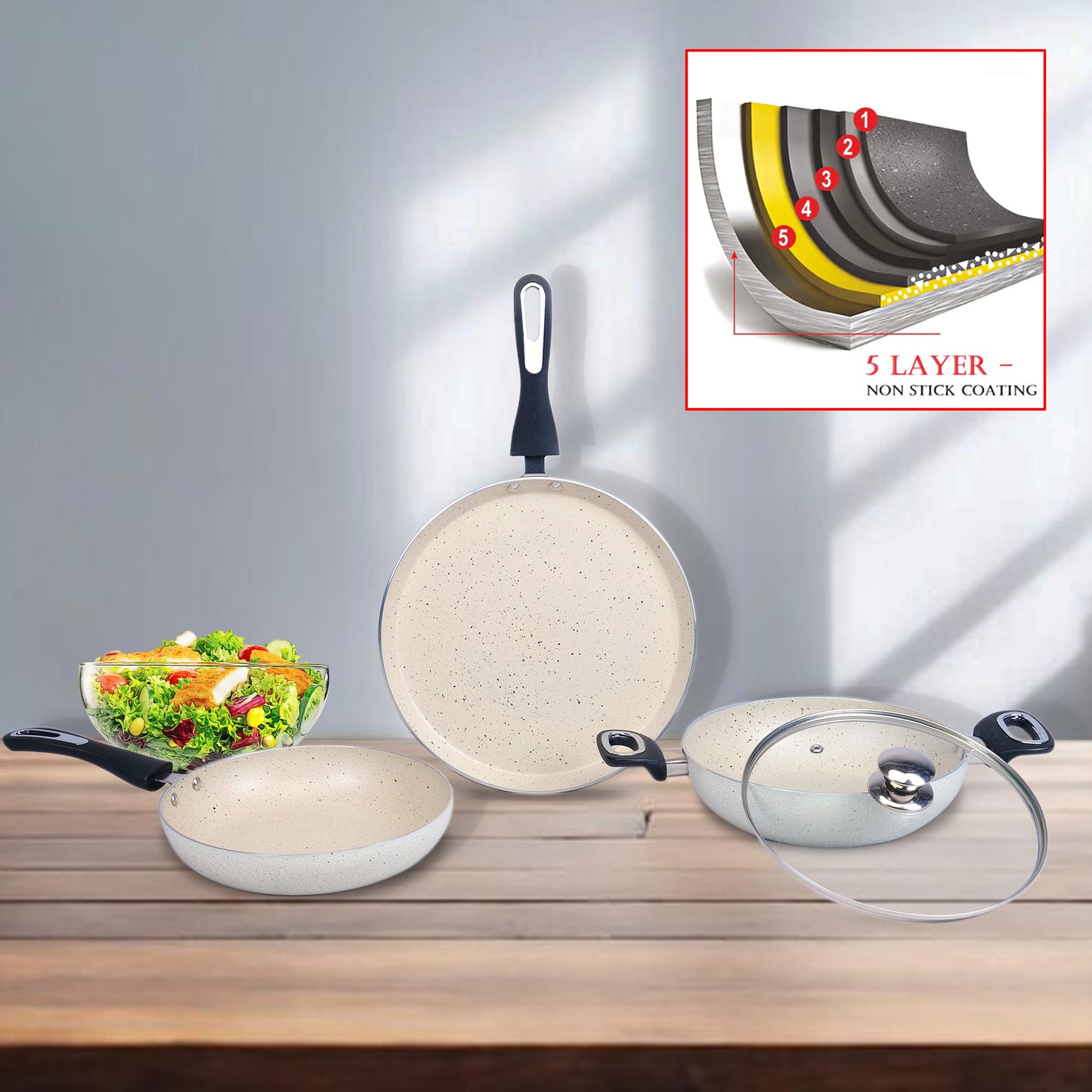 Home-pro 4Pcs Nonstick Granite Cookware Set