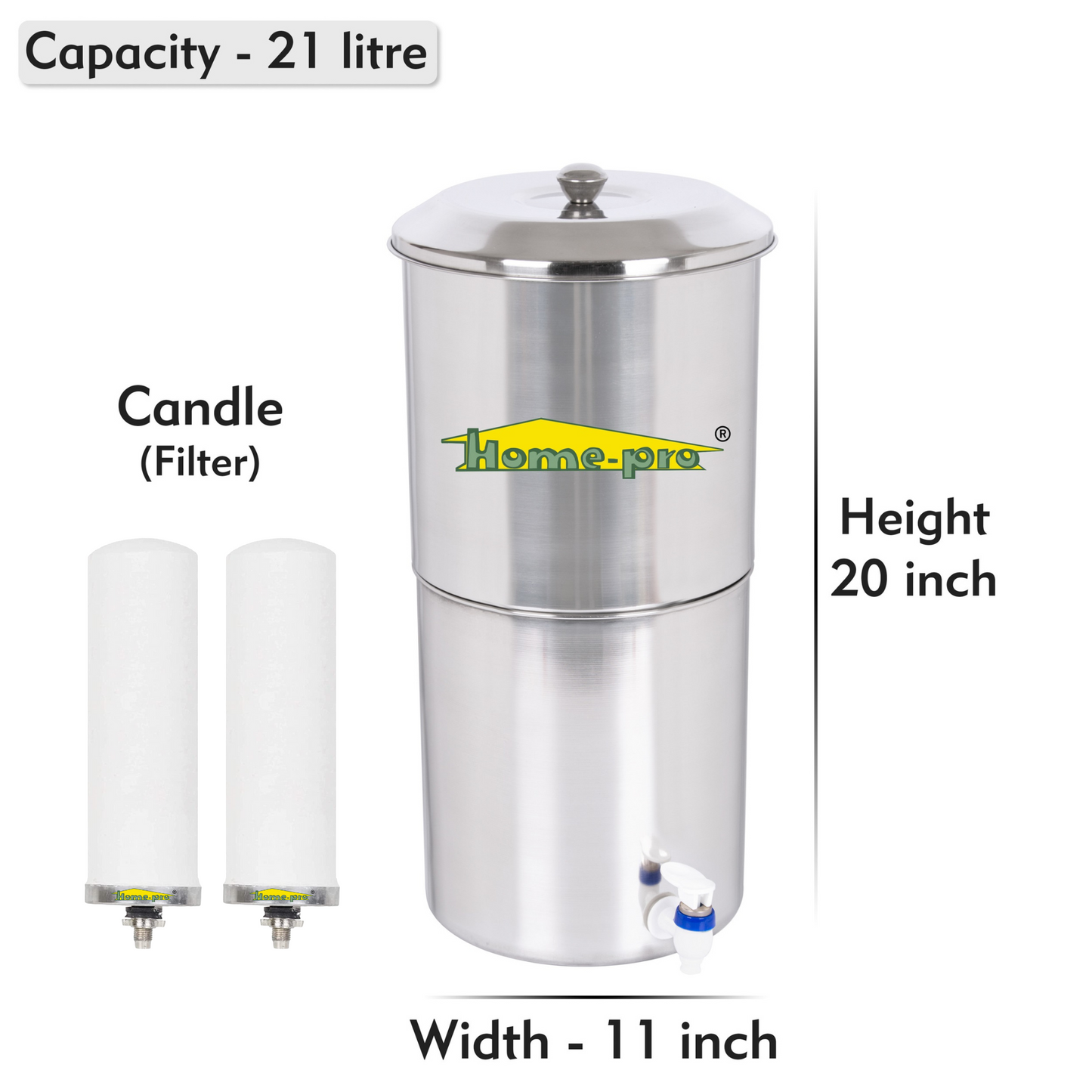 Stainless Steel Non Electric Water Filter with Long Ceramic Candle - Homeproindia.com