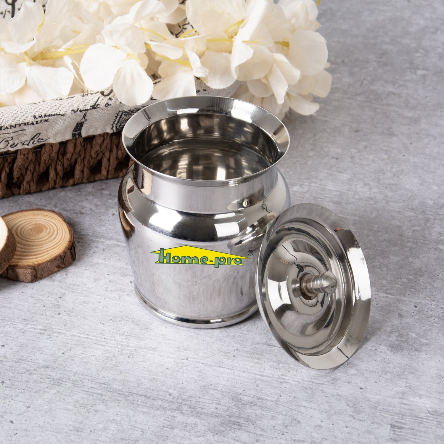 Lotus Stainless Steel Ghee Pot With Spoon - Homeproindia.com