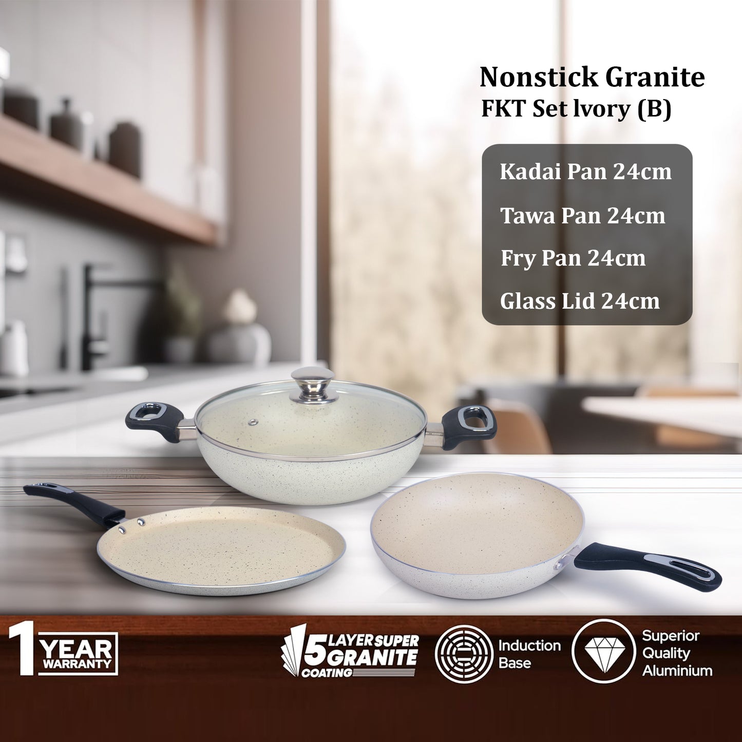 Home-pro 4Pcs Nonstick Granite Cookware Set