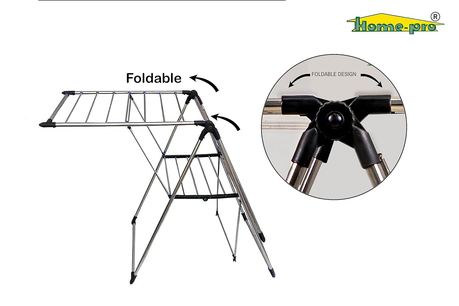 HOME-PRO - Stainless Steel Cloth Stand Small | Foldable, Heavy Duty Big Size - Homeproindia.com