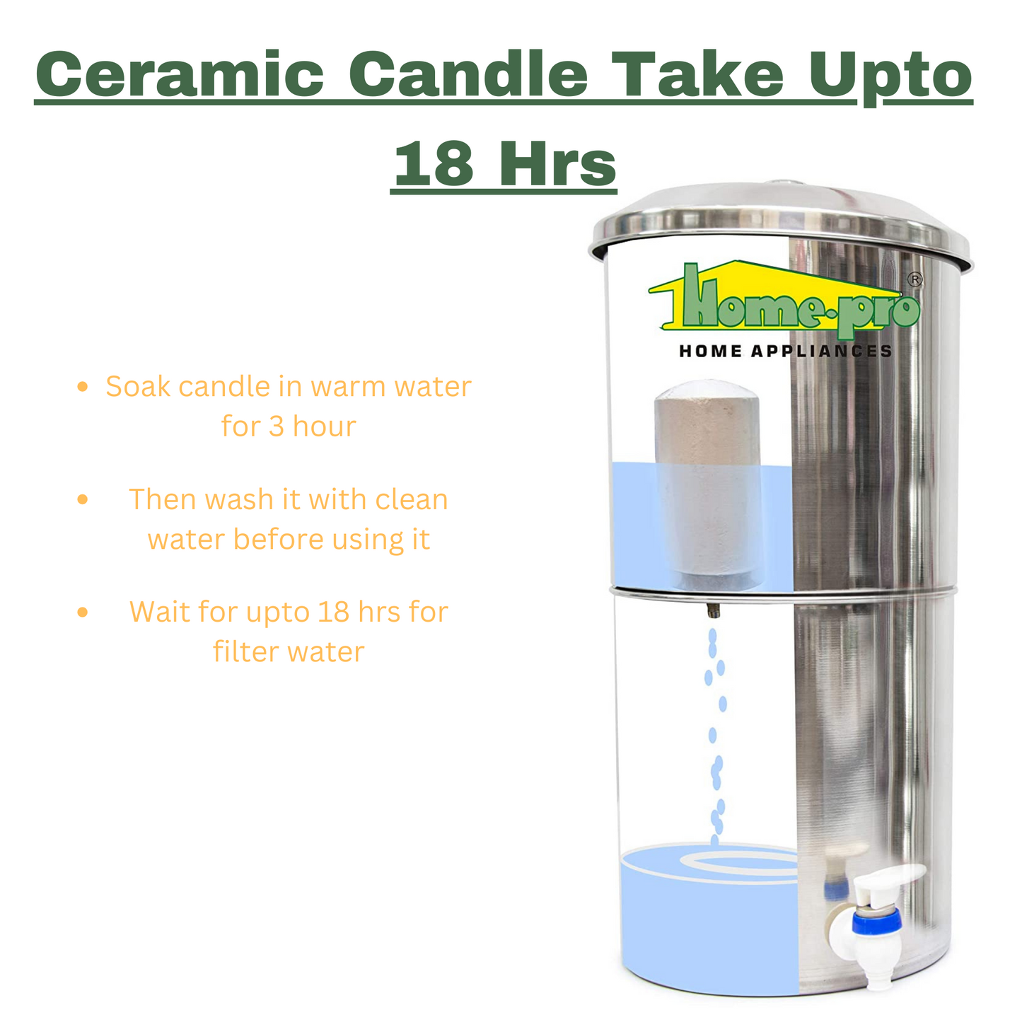 Stainless Steel Non Electric Water Filter with Ceramic Candle - Homeproindia.com