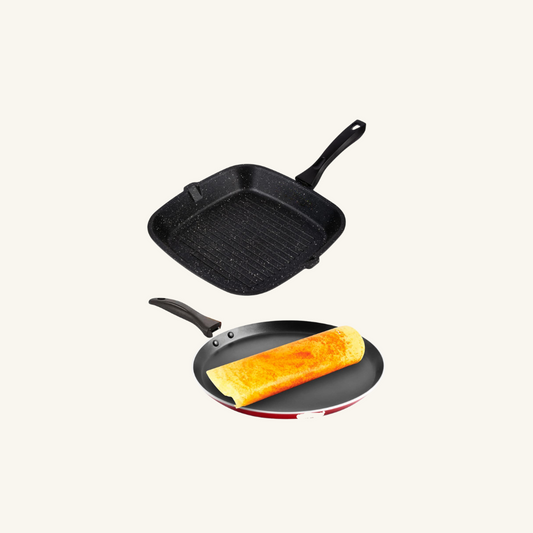 Grill Pan & Red Dosa Tawa Combo