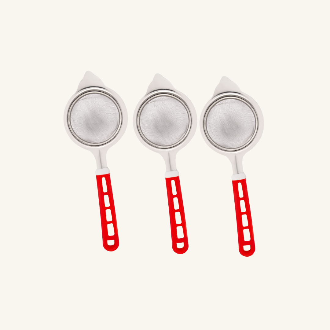 Tea Strainer| Stainless Steel Filter | Chalni Kitchen Tool | Red Pack of 3