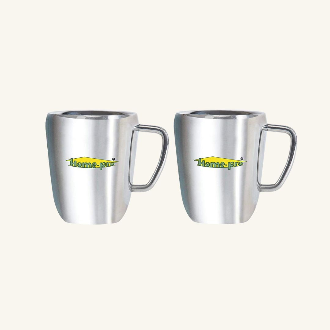 Stainless Steel Double Walled Glossy Coffee Mug Jumbo (300 ML Each)