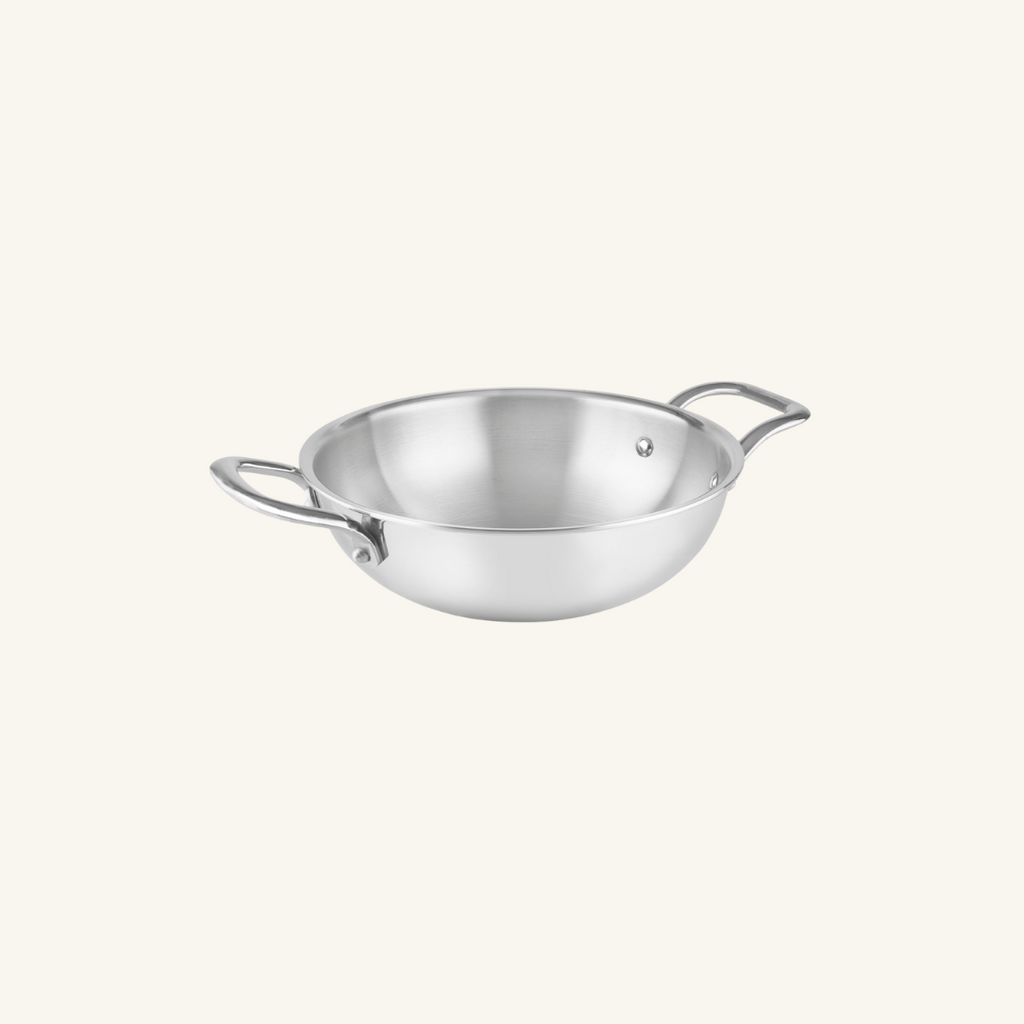 HOME-PRO Triply Stainless Steel Kadhai, 20cm Diameter, 1.7L Capacity ...