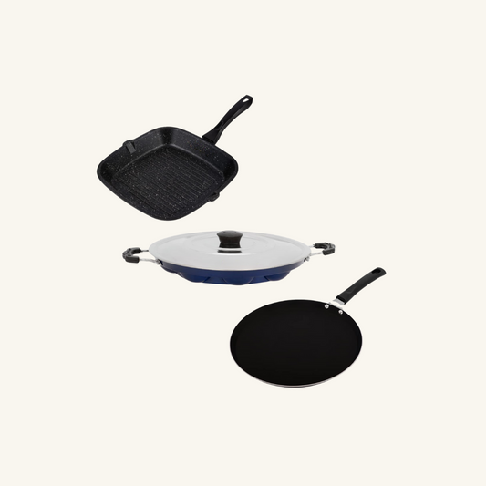 Grill Pan , Black Dosa Tawa & Blue Appam  Combo