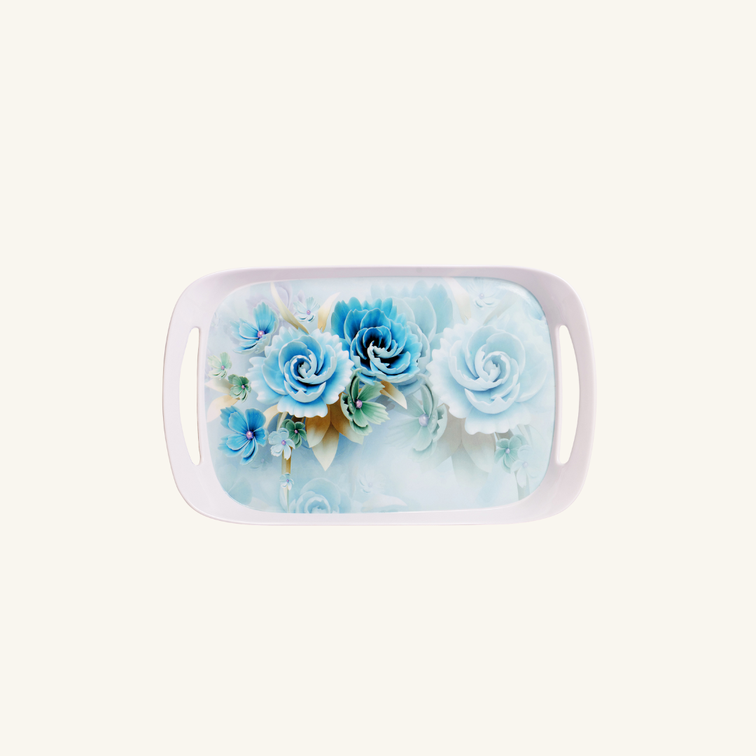 Blue Floral Design Melamine Serving Tray