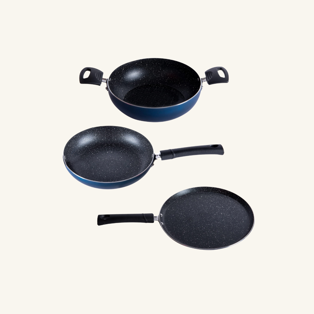 Non Stick Fry Pan , Kadai , Dosa Tawa Combo Set
