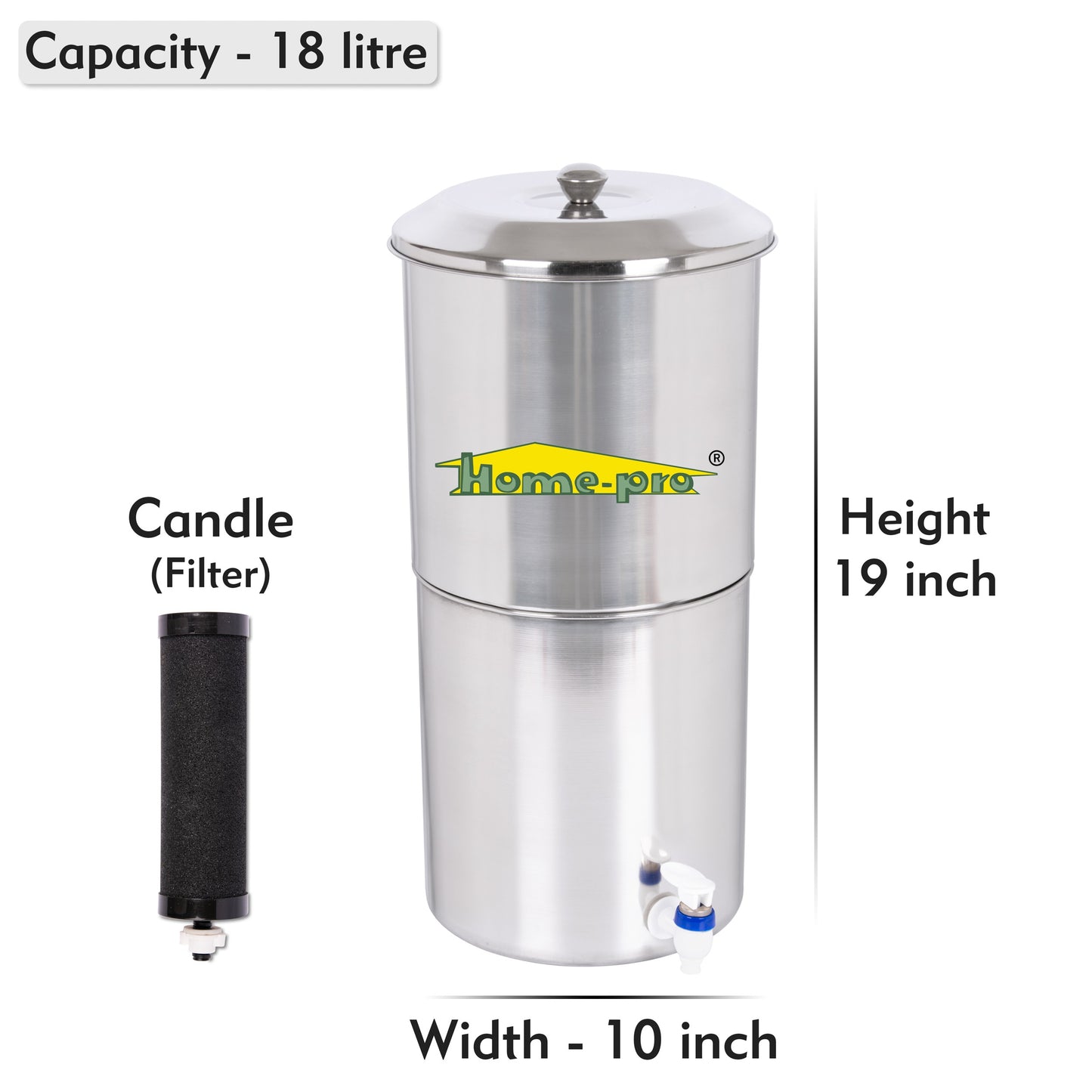 Stainless Steel Non Electric Water Filter with Carbon Candle - Homeproindia.com