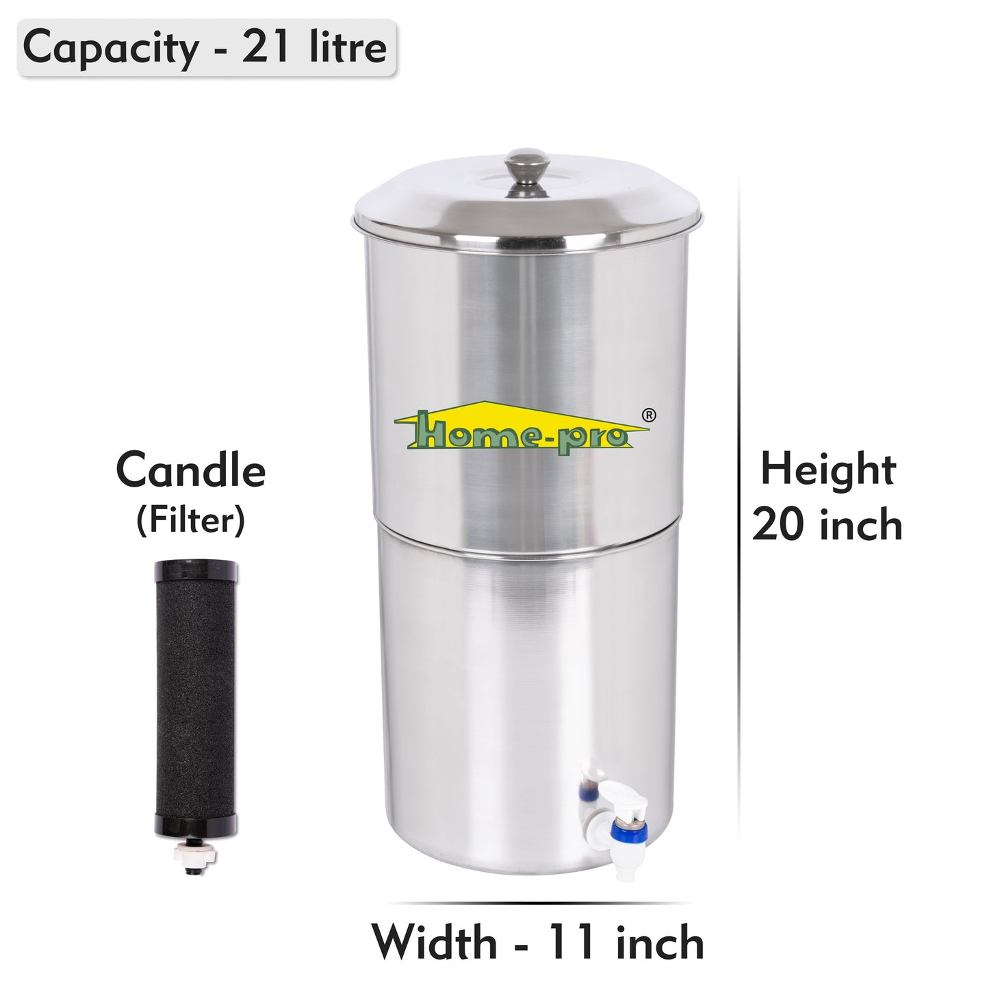 Stainless Steel Non Electric Water Filter with Carbon Candle - Homeproindia.com