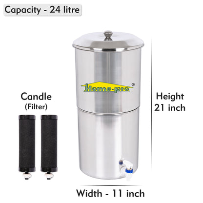 Stainless Steel Non Electric Water Filter with Carbon Candle - Homeproindia.com