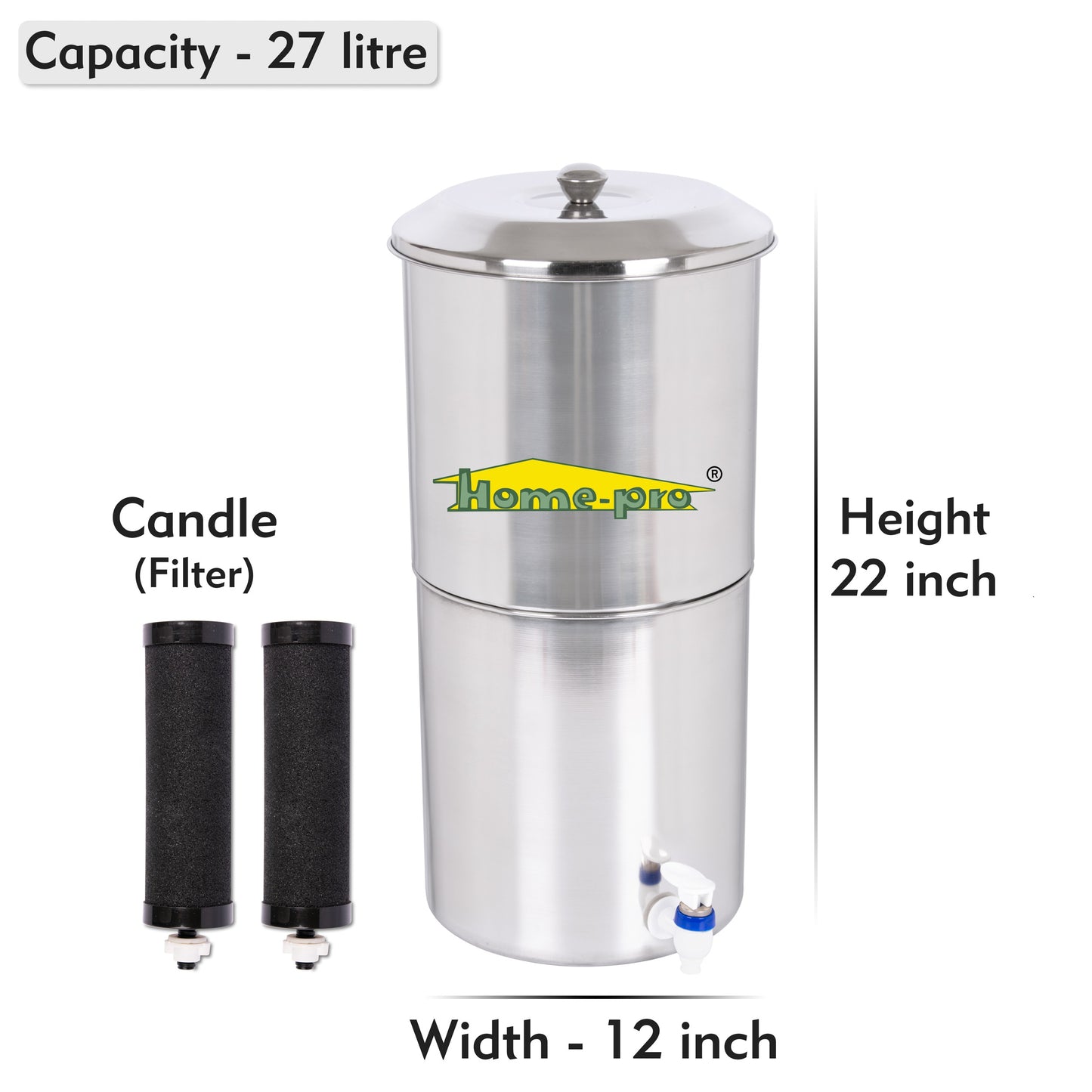 Stainless Steel Non Electric Water Filter with Carbon Candle - Homeproindia.com