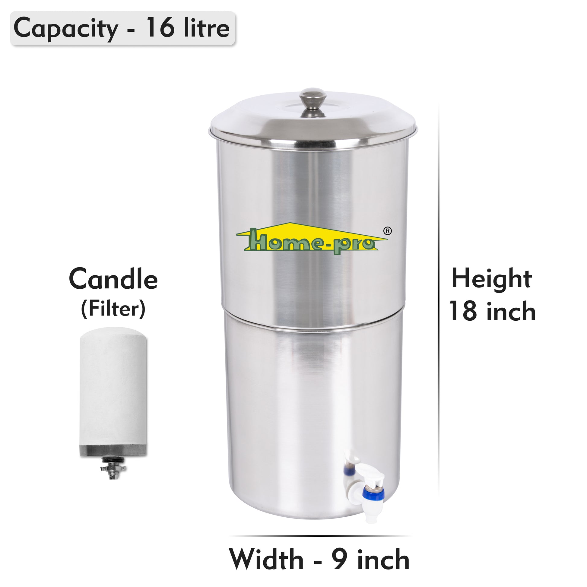 Stainless Steel Non Electric Water Filter with Ceramic Candle - Homeproindia.com