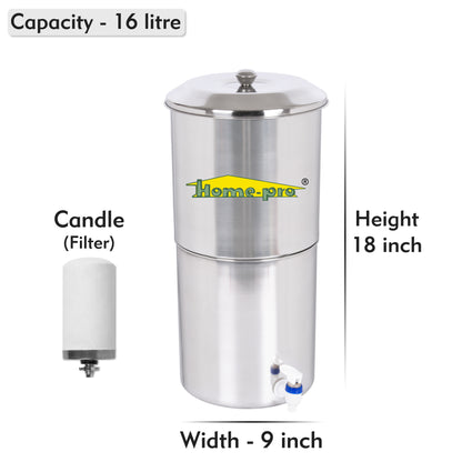 Stainless Steel Non Electric Water Filter with Ceramic Candle - Homeproindia.com