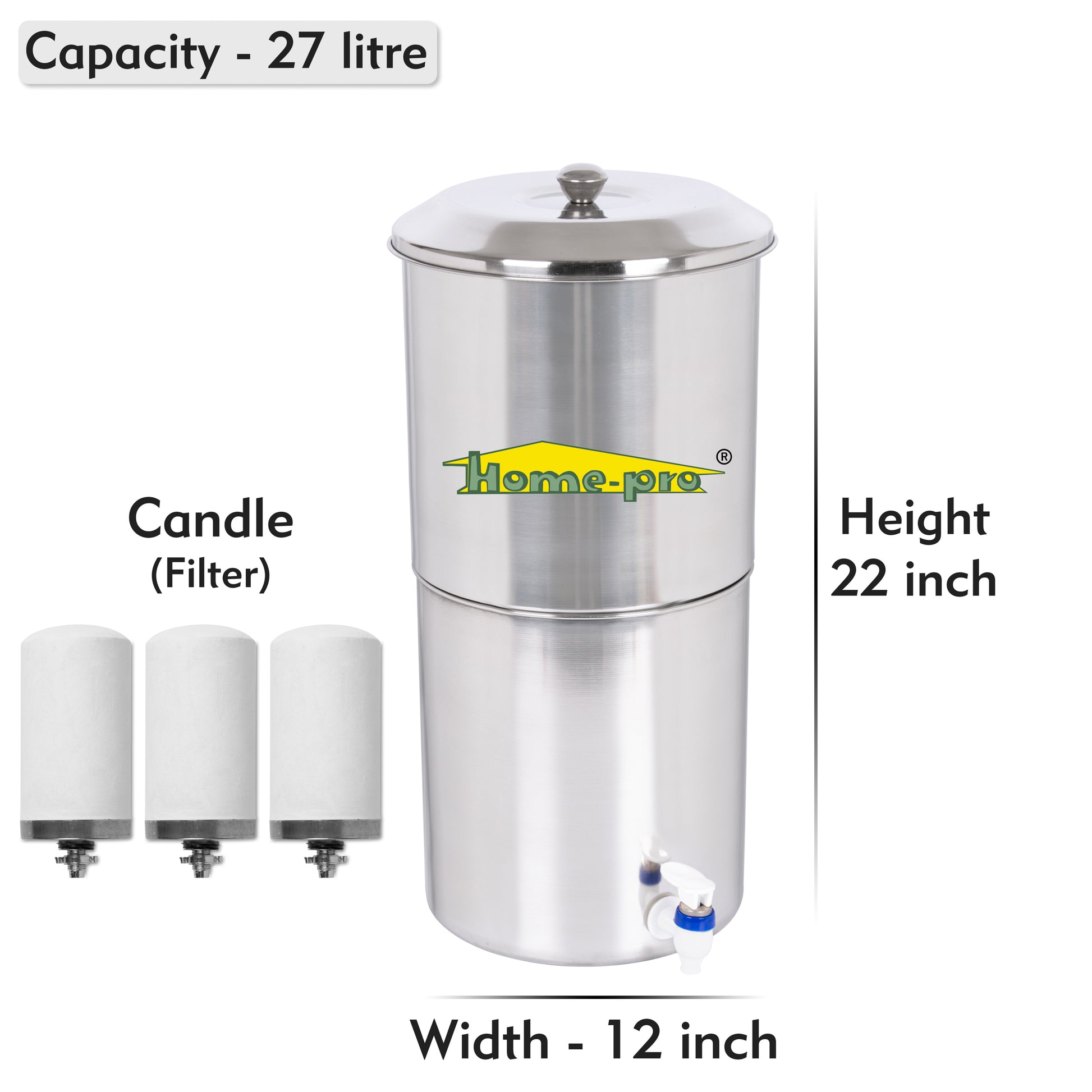 Stainless Steel Non Electric Water Filter with Ceramic Candle - Homeproindia.com