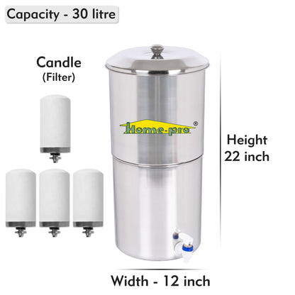 Stainless Steel Non Electric Water Filter with Ceramic Candle - Homeproindia.com