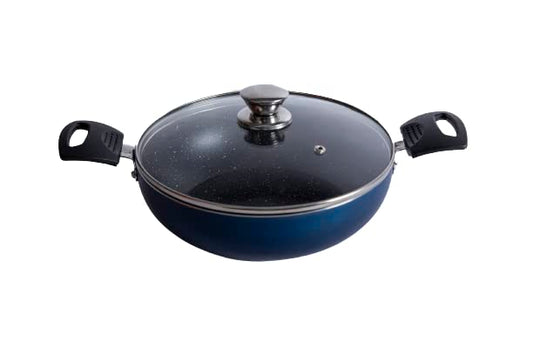 Non-Stick Blue Kadai with Glass lid - Homeproindia.com