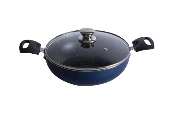 Non-Stick Blue Kadai with Glass lid - Homeproindia.com