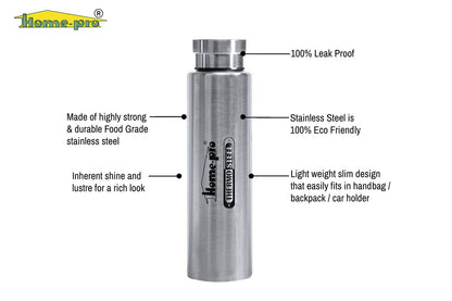800ml Vacuum Steel Water Silver Bottle - Homeproindia.com