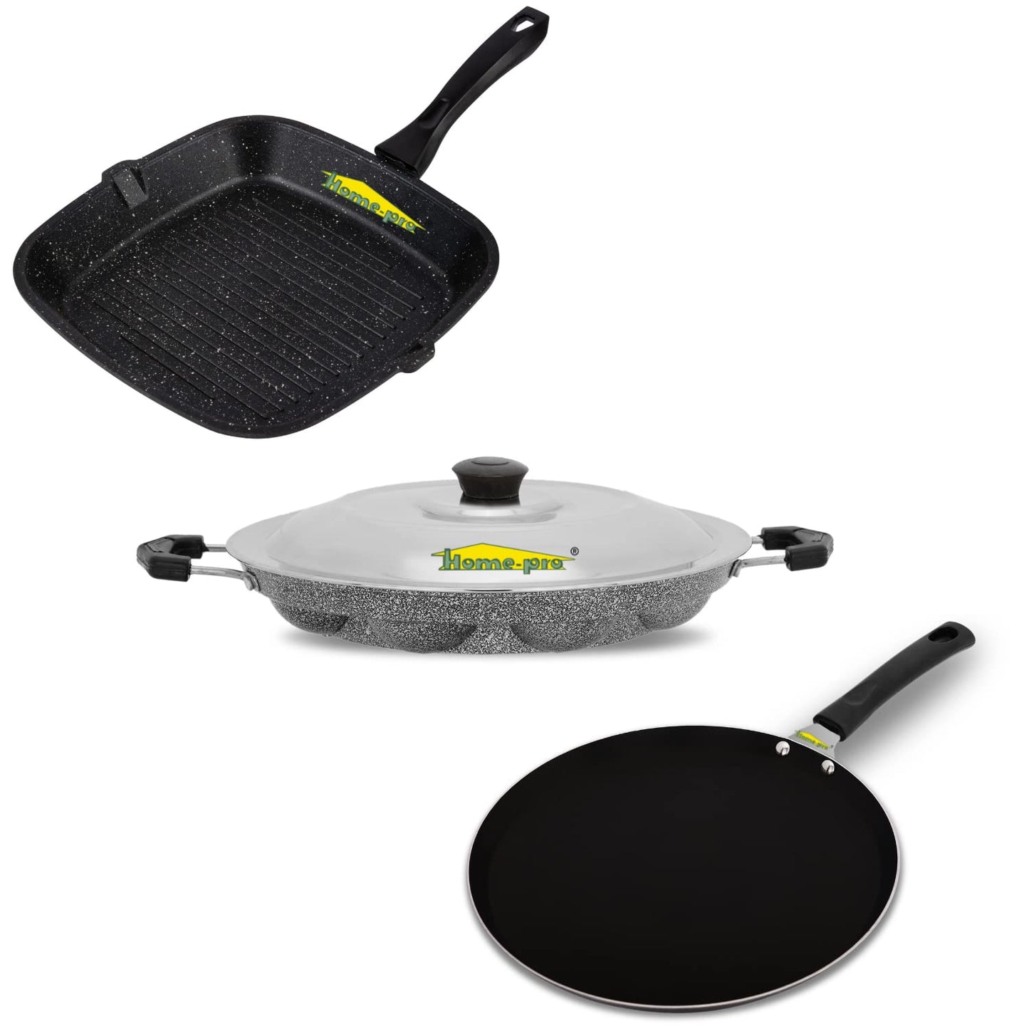 Grill Pan , Black Dosa Tawa & Silver Appam Combo - Homeproindia.com