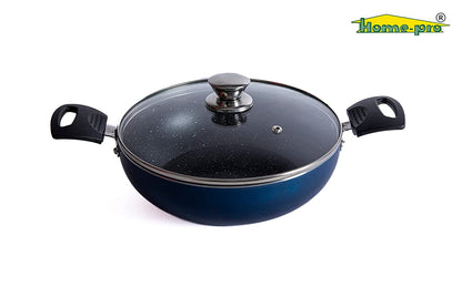 Non-Stick Blue Kadai with Glass lid - Homeproindia.com