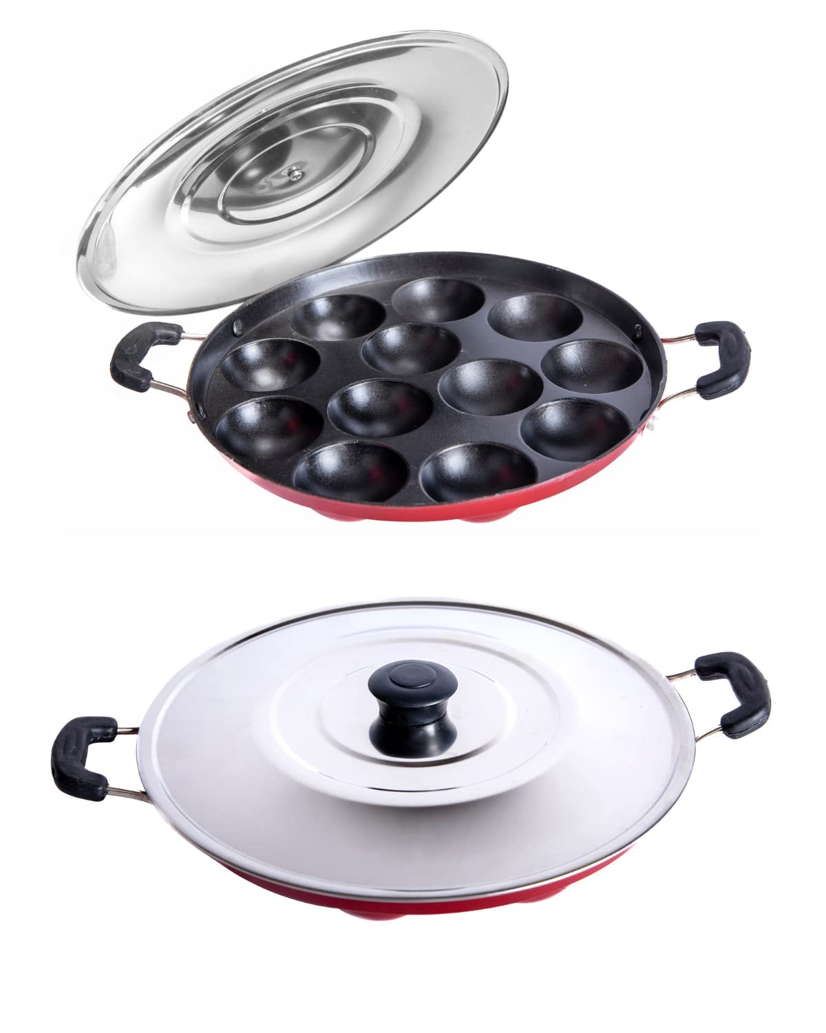 Appam Maker with Steel Lid Red Pack of 2 - Homeproindia.com