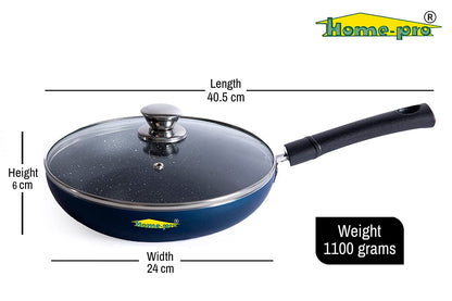 Non-Stick Blue Fry Pan with Glass lid 3mm - Homeproindia.com