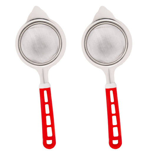 Tea Strainer| Stainless Steel Filter | Chalni Kitchen Tool | Red Pack of 2 - Homeproindia.com