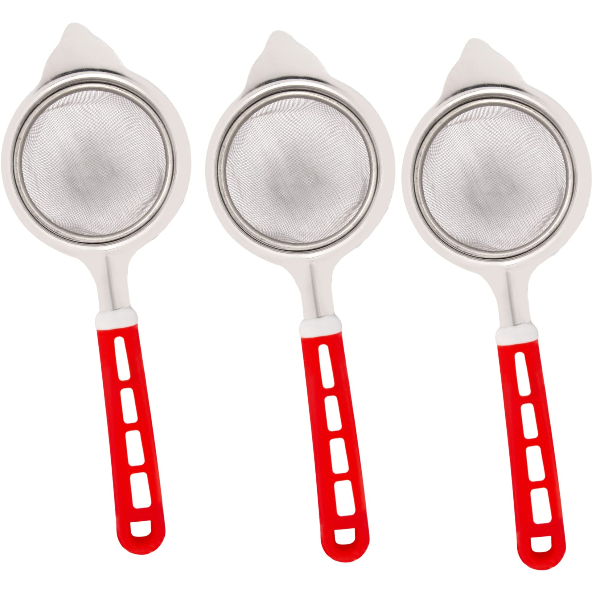 Tea Strainer| Stainless Steel Filter | Chalni Kitchen Tool | Red Pack of 3 - Homeproindia.com