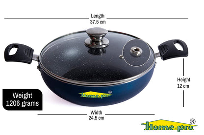 Non-Stick Blue Kadai with Glass lid - Homeproindia.com