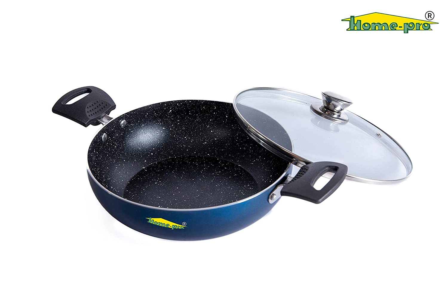 Non-Stick Blue Kadai with Glass lid - Homeproindia.com