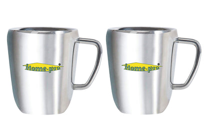 Stainless Steel Double Walled Glossy Coffee Mug Jumbo (300 ML Each) - Homeproindia.com