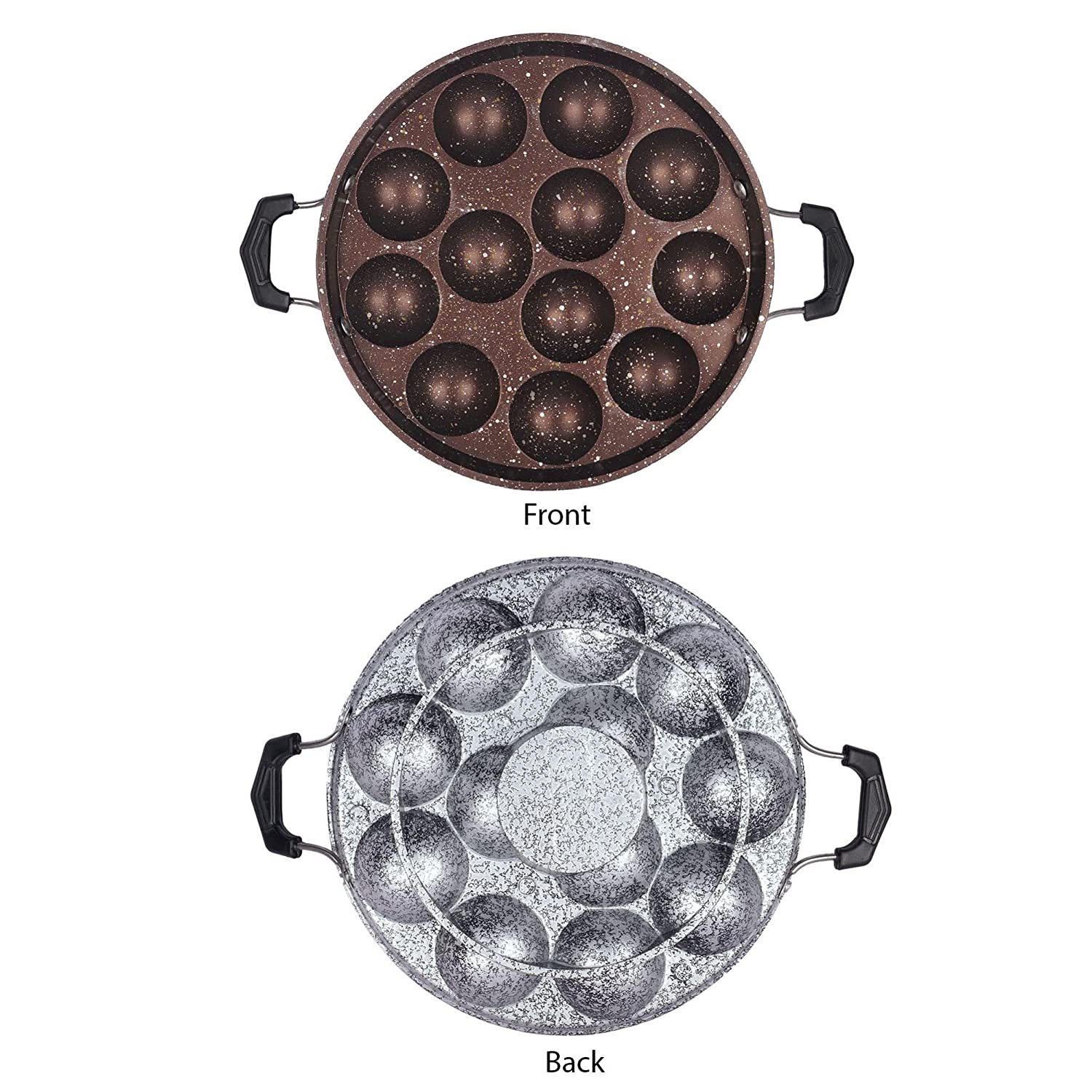 Non-Stick Appam Pan 12 Cavity  2 Side Handle and Glass Lid, Silver - Homeproindia.com